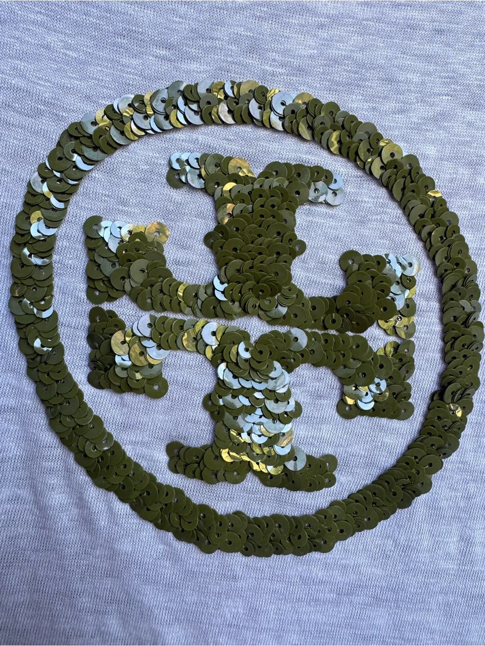 Tory Burch White Short-Sleeve Tee with Olive Sequin Logo